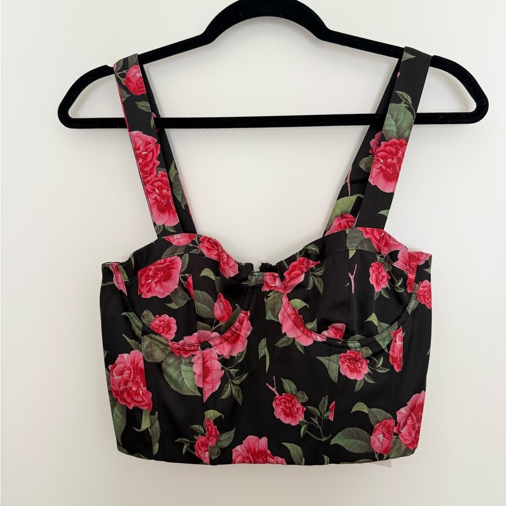 Alice + Olivia Black and Pink Floral Crop Top